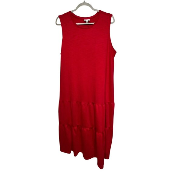 NEW J. Jill Tiered Slub Knit Maxi Dress 2X Red Plus Flowy Beach Summer FLAW - Picture 1 of 11